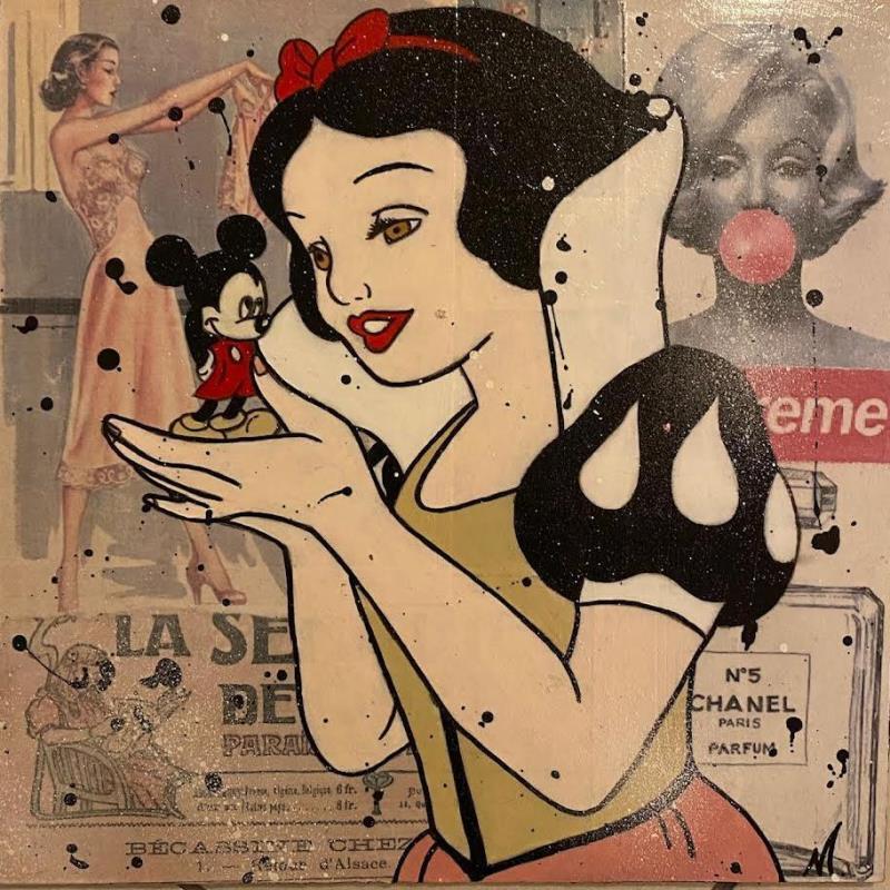 Peinture Blanche Neige et Mickey par Marie G.  | Tableau Pop-art Acrylique, Bois Icones Pop