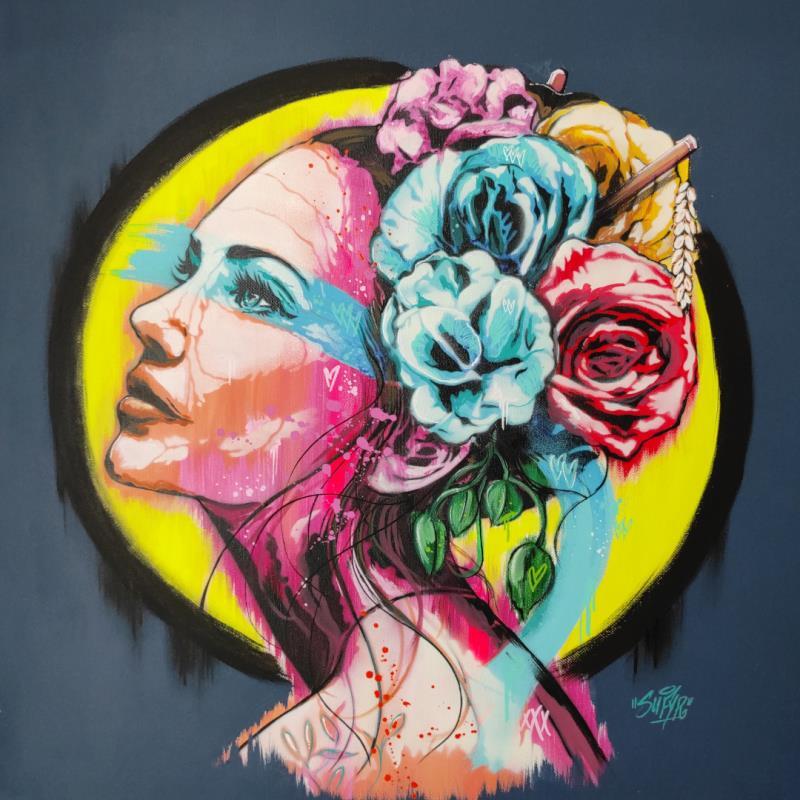 Peinture La femme aux fleurs par Sufyr | Tableau Street Art Graffiti Acrylique Portraits