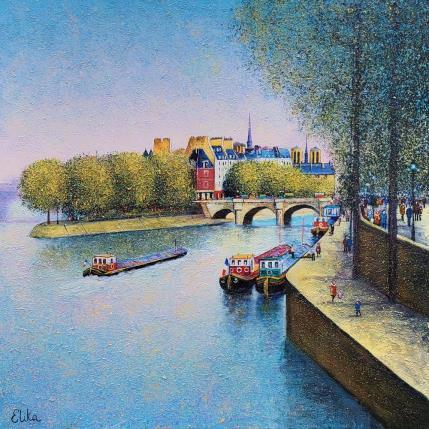 Painting Vue paisible depuis le pont des Arts by Dessapt Elika | Painting Figurative Landscapes, Life style, Urban