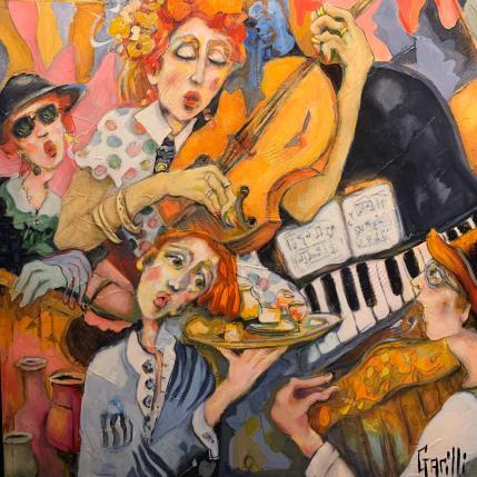 Peinture Joyeuse guinguette jazzy par Garilli Nicole | Tableau Figuratif Mixte scènes de vie