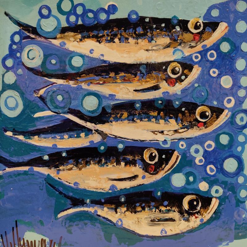 Gemälde Azul von Villanueva Puigdelliura Natalia | Gemälde Figurativ Tiere Pappe Öl