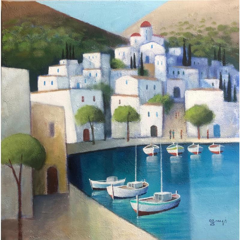 Painting A0137 Village Crétois by Burgi Roger | Painting Figurative Landscapes, Marine, Urban