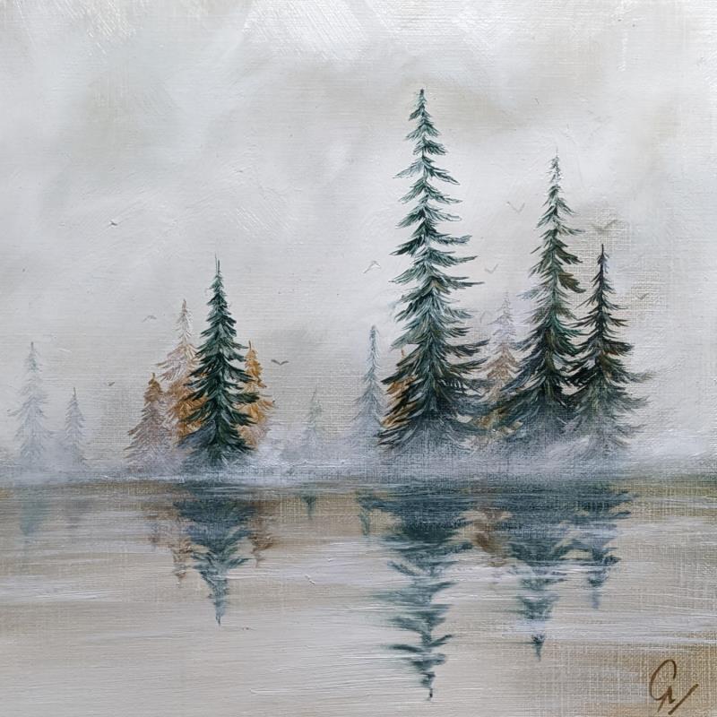 Painting Envol au-dessus du lac by Pressac Clémence | Painting Figurative Landscapes Oil