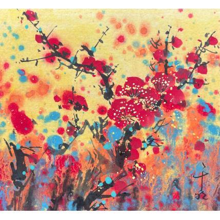 Peinture Blooming color red flower par Yu Huan Huan | Tableau Figuratif Encre Natures mortes
