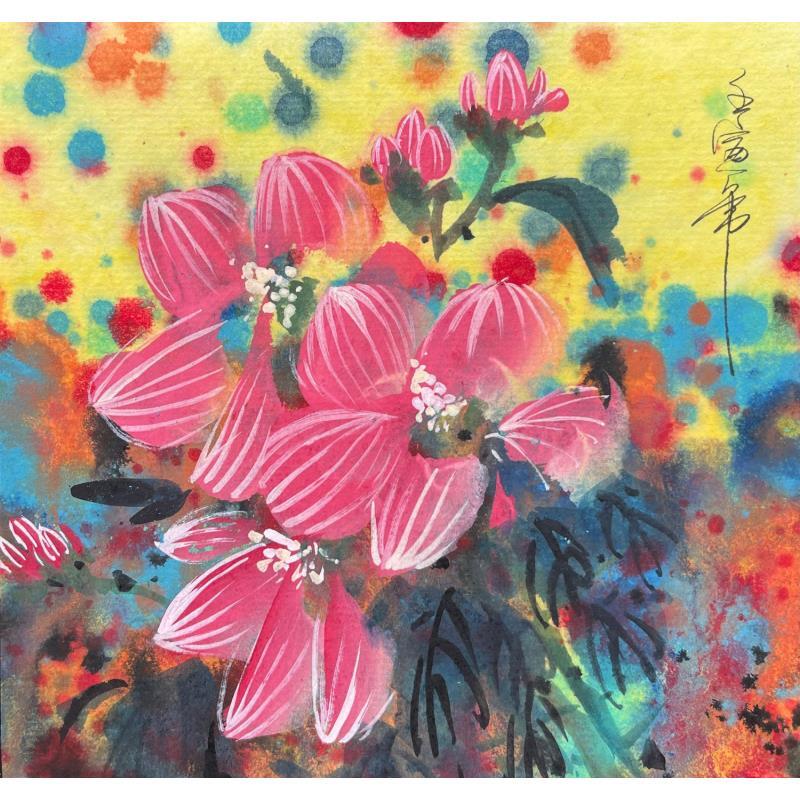Painting Blooming color  pink flower by Yu Huan Huan | Painting Figurative Still-life Ink