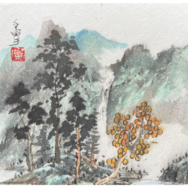 Gemälde Waterfall von Yu Huan Huan | Gemälde Figurativ Landschaften Tinte