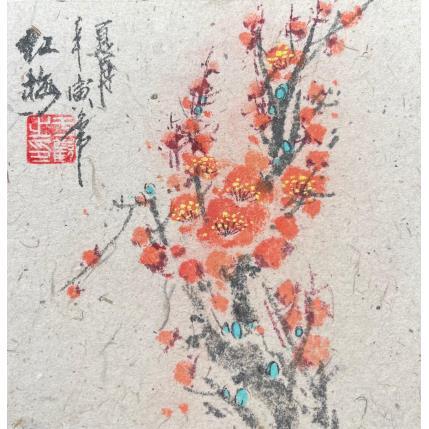 Peinture Red cherry blossom par Yu Huan Huan | Tableau Figuratif Encre Natures mortes