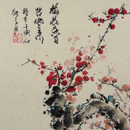 Painting Cherry blossom red by Yu Huan Huan | Painting Figurative Mixed still-life