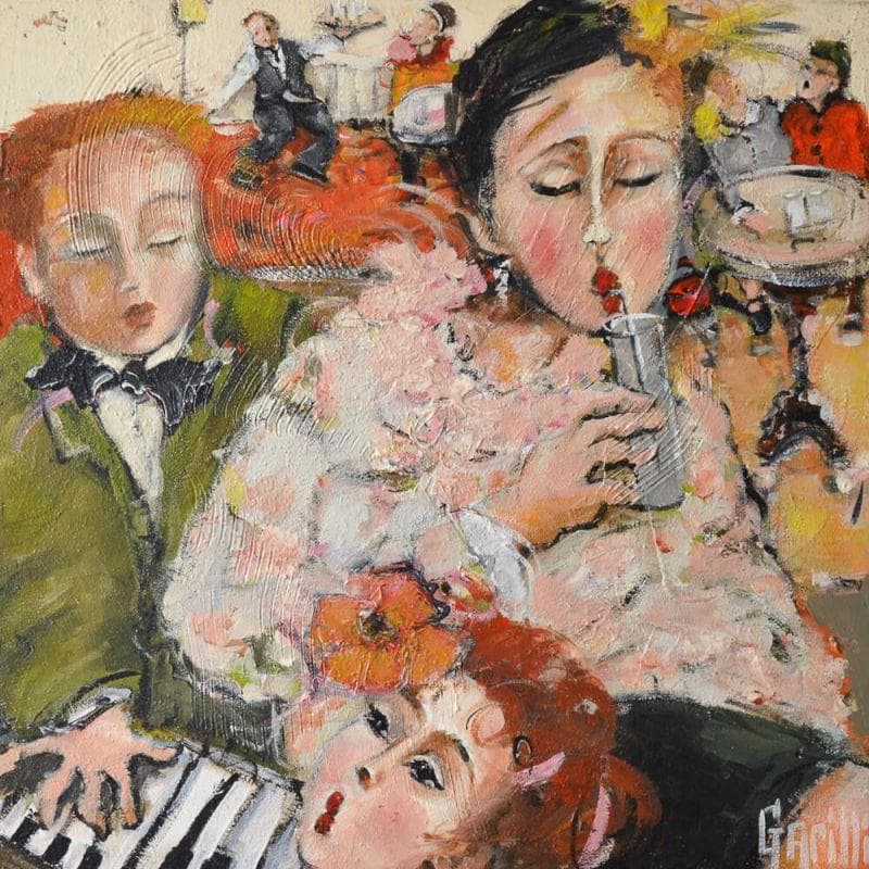 Gemälde Musicale pause limonade von Garilli Nicole | Gemälde Figurativ Öl Alltagsszenen