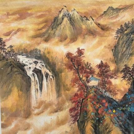 Painting Autumn sense with falls by Yu Huan Huan | Painting Figurative Ink Landscapes