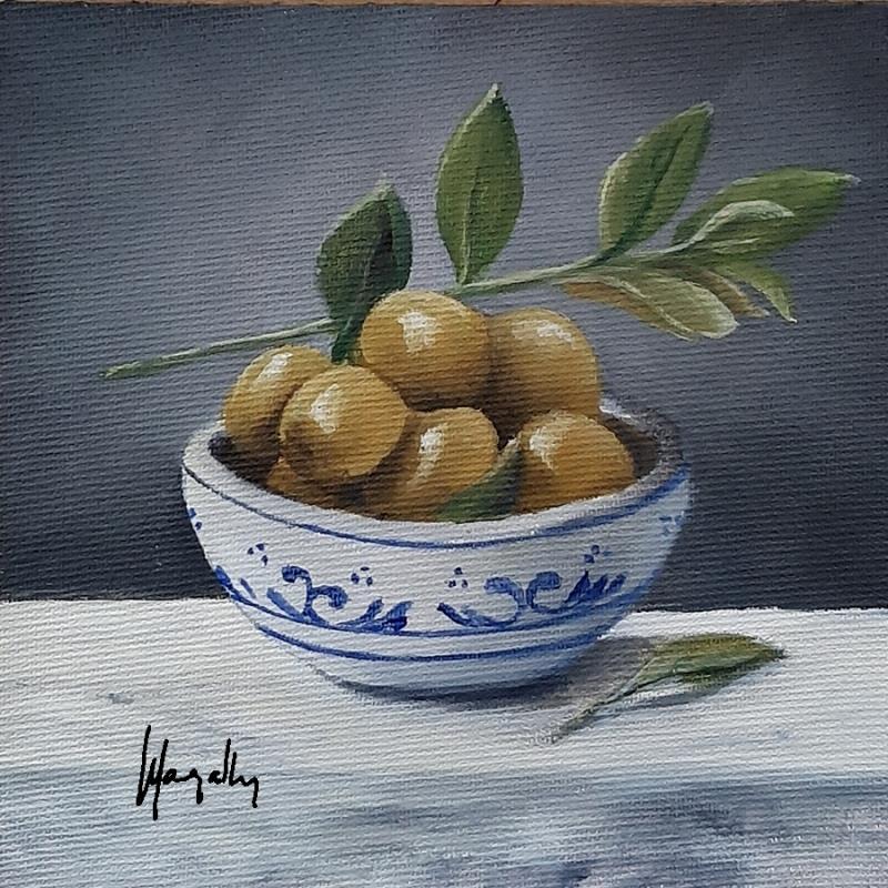 Painting Olives in a Delftpot by Gouveia Magaly  | Painting Figurative still-life Oil