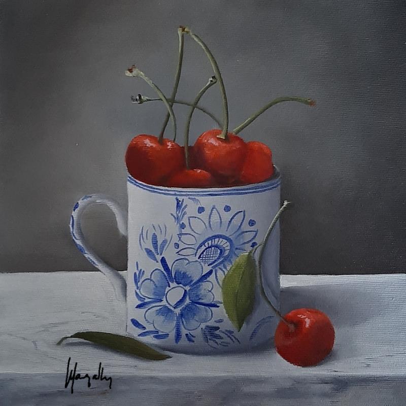 Gemälde Cherries in a Mug von Gouveia Magaly  | Gemälde Figurativ Stillleben Öl