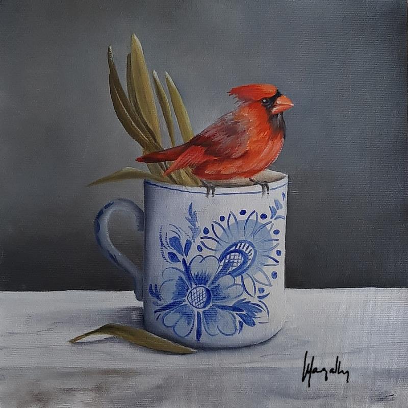 Painting Cardinalis in a Mug by Gouveia Magaly  | Painting Figurative Oil Still-life