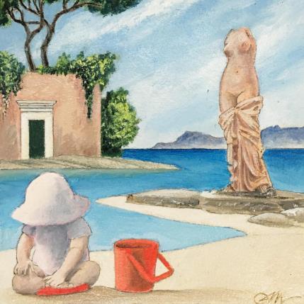 Peinture Afrodite e la bambina par Mariniello Cecco | Tableau Figuratif Acrylique Animaux, Marine
