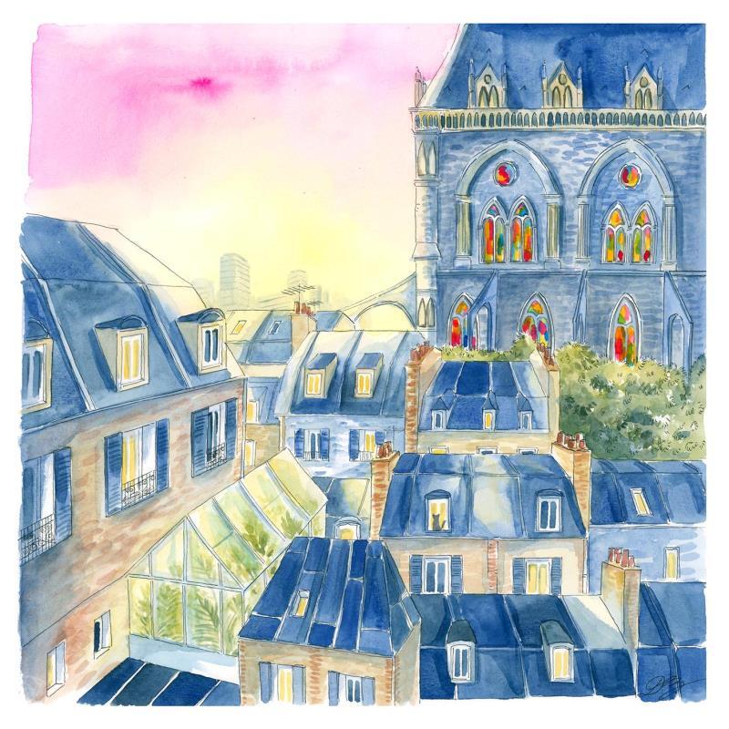 Painting Paris en secret by Balme Delphine | Painting Naive art Urban Life style Watercolor