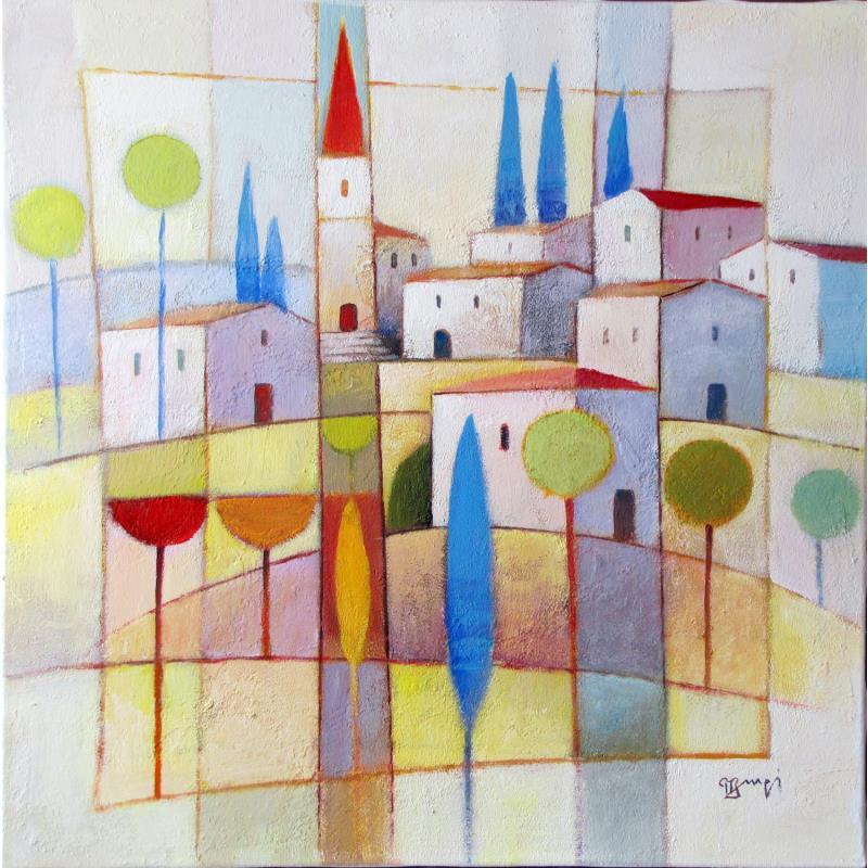 Peinture AO46     LES CYPRES BLEUS par Burgi Roger | Tableau Figuratif Paysages Acrylique