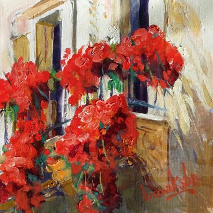 Painting Balcony Geraniums by Brooksby | Painting Figurative Oil Landscapes, Urban