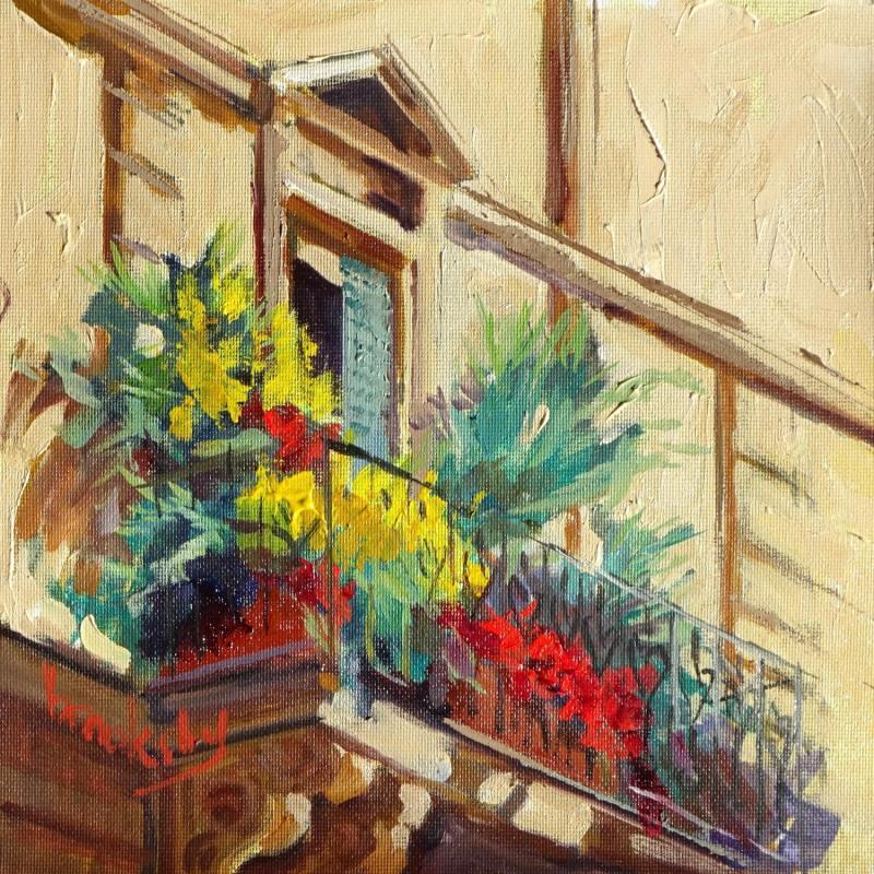 Painting Balcon au soleil by Brooksby | Painting Figurative Urban Life style Oil