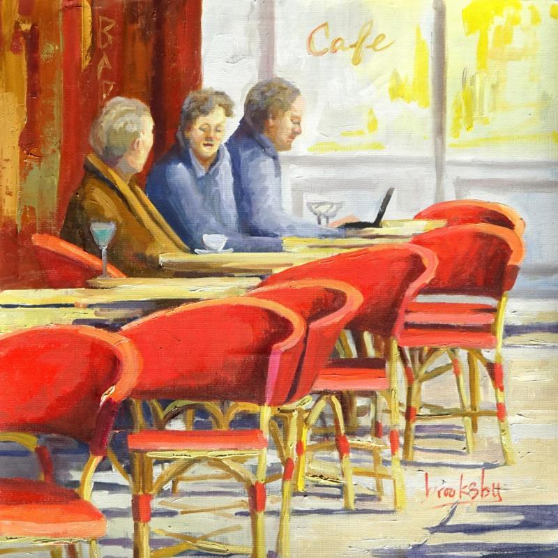 Painting Café Pause by Brooksby | Painting Figurative Oil Life style, Urban