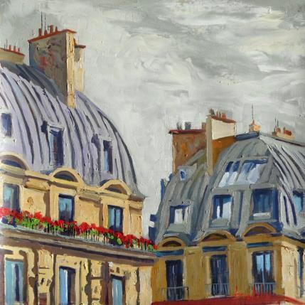 Peinture Toits Parisiens par Brooksby | Tableau Figuratif Huile Paysages, Urbain