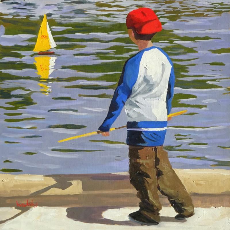 Painting Yellow Boat by Brooksby | Painting Figurative Urban Life style Oil