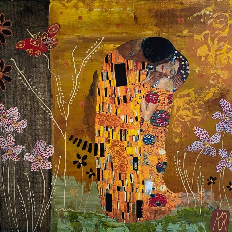 Gemälde Parmi les fleurs von Romanelli Karine | Gemälde Figurativ Collage