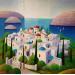 Peinture Village grec AO 140 par Burgi Roger | Tableau Figuratif Paysages Urbain Marine