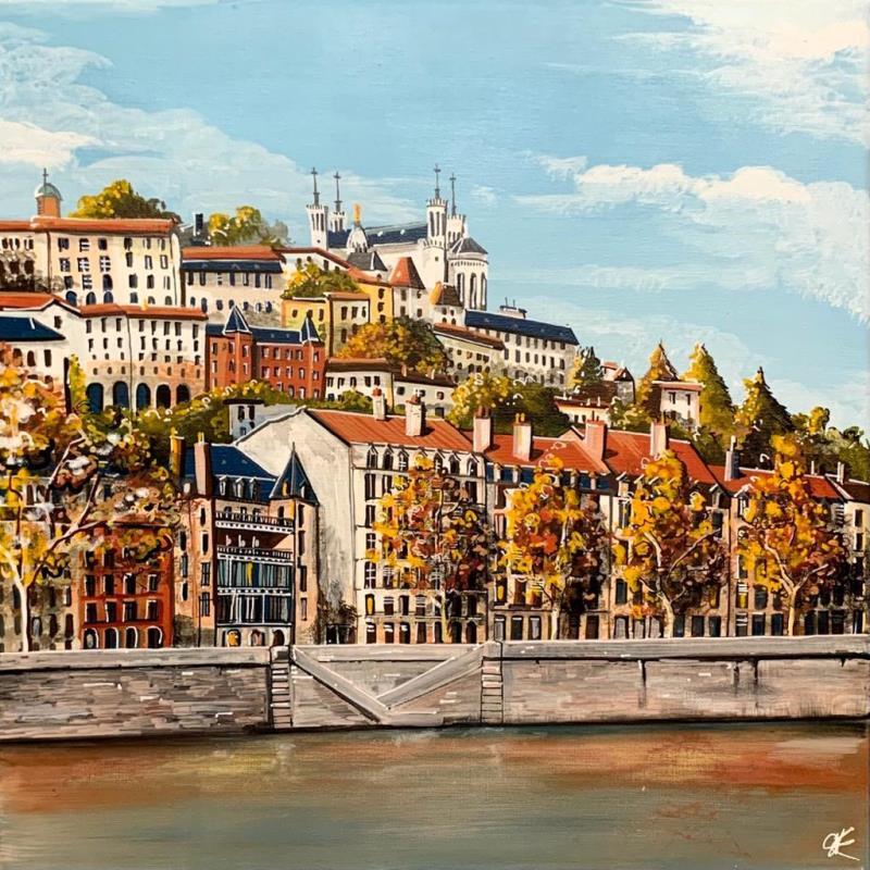 Peinture Lyon quai de Saône en automne  par Touras Sophie-Kim  | Tableau Figuratif Acrylique Urbain