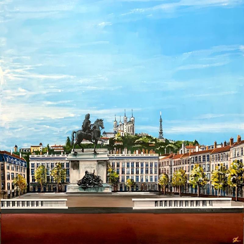 Painting Lyon Fourvière depuis la place Bellecour by Touras Sophie-Kim  | Painting Figurative Acrylic Urban
