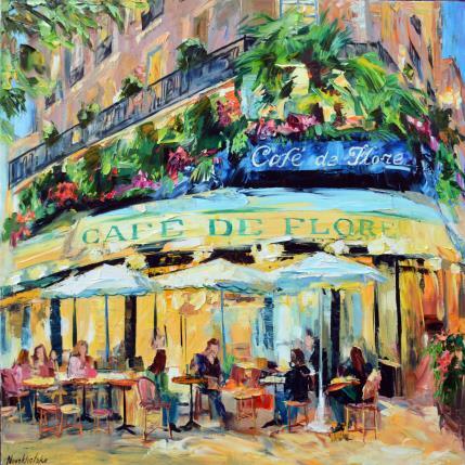 Painting Café de Flore le soir  by Novokhatska Olga | Painting Figurative Oil Urban