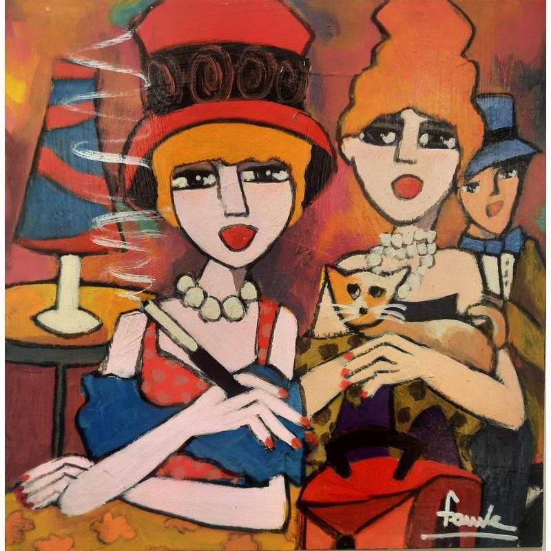 Painting Les 2 amies  by Fauve | Painting Figurative Life style Wood Acrylic