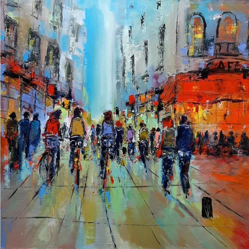 Painting Balade en ville  by Raffin Christian | Painting Figurative Oil Urban Life style