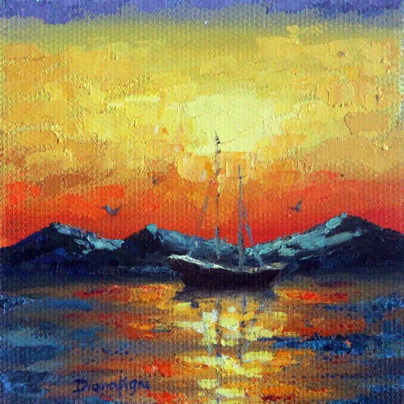 Painting Peaceful Sunset by Pigni Diana | Painting Figurative Oil Landscapes