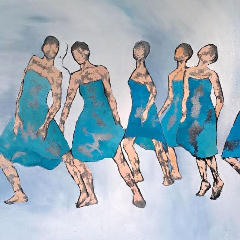 Peinture Le cortège bleu par Malfreyt Corinne | Tableau Figuratif Huile nu, scènes de vie