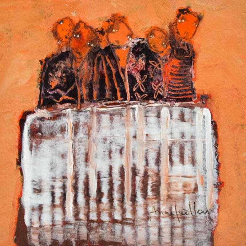 Painting Les heures orange by Guillon Anne | Painting Figurative Mixed Life style