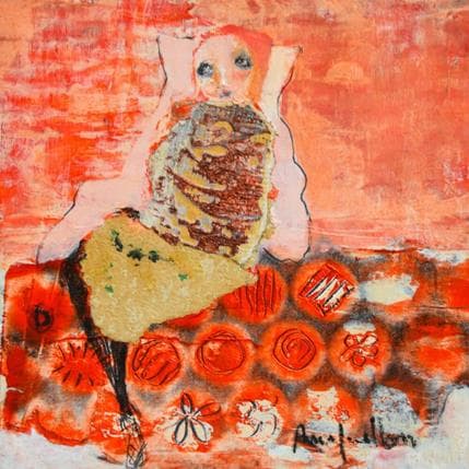Painting Petits pois en rouge by Guillon Anne | Painting Figurative Mixed Life style