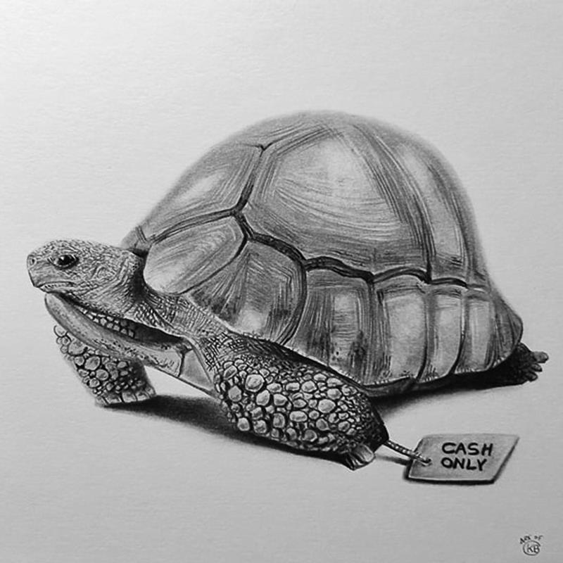 Painting Tortue à soc by Benchebra Karim | Painting Figurative Charcoal Animals, Black & White, Life style, Pop icons