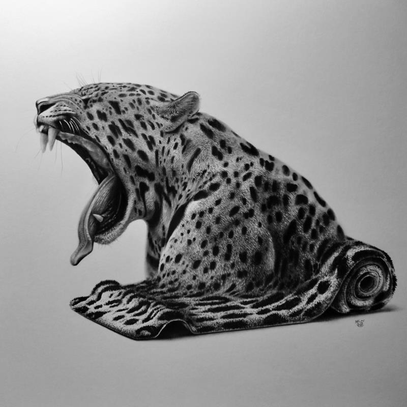 Painting Jaguar by Benchebra Karim | Painting Naive art Charcoal Animals, Black & White, Life style