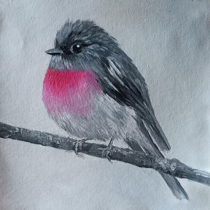 Painting Pink Robin by Parisotto Alice | Painting Figurative Oil Animals