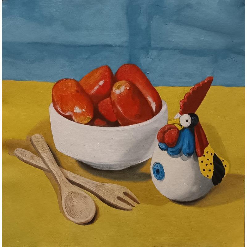 Peinture Cuco and tomatoes par Parisotto Alice | Tableau Figuratif Huile Natures mortes