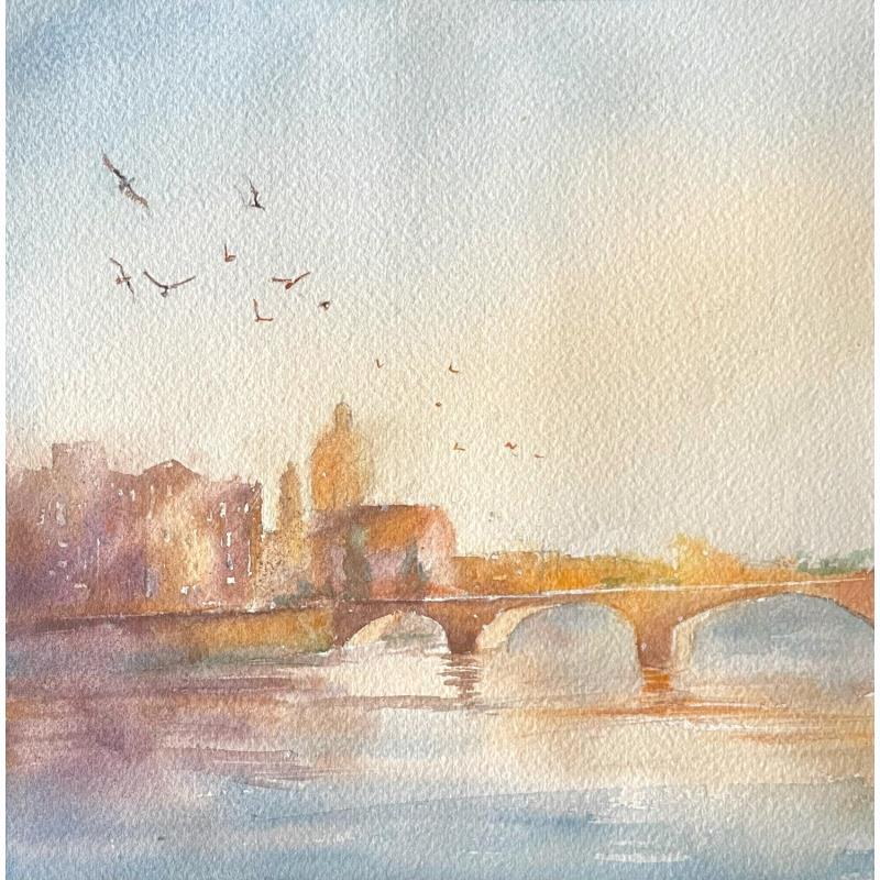 Painting Sunset in Florence by Lida Khomykova | Painting Figurative Watercolor Pop icons, Urban