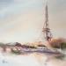 Painting Sunset in Paris by Lida Khomykova | Painting Figurative Landscapes Watercolor