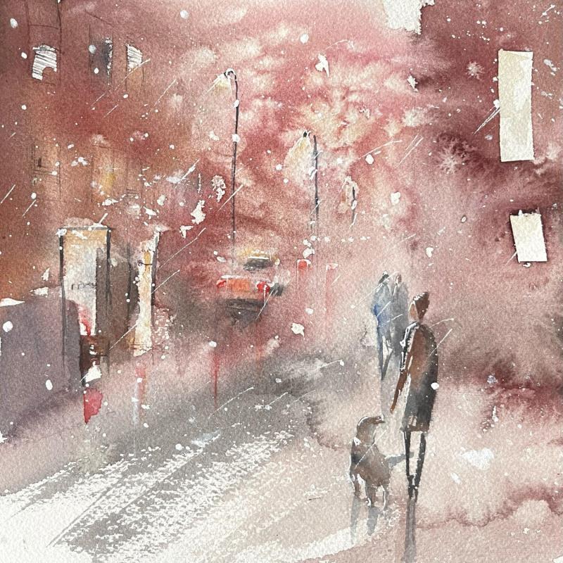Painting Blizzard in city by Lida Khomykova | Painting Figurative Urban Watercolor