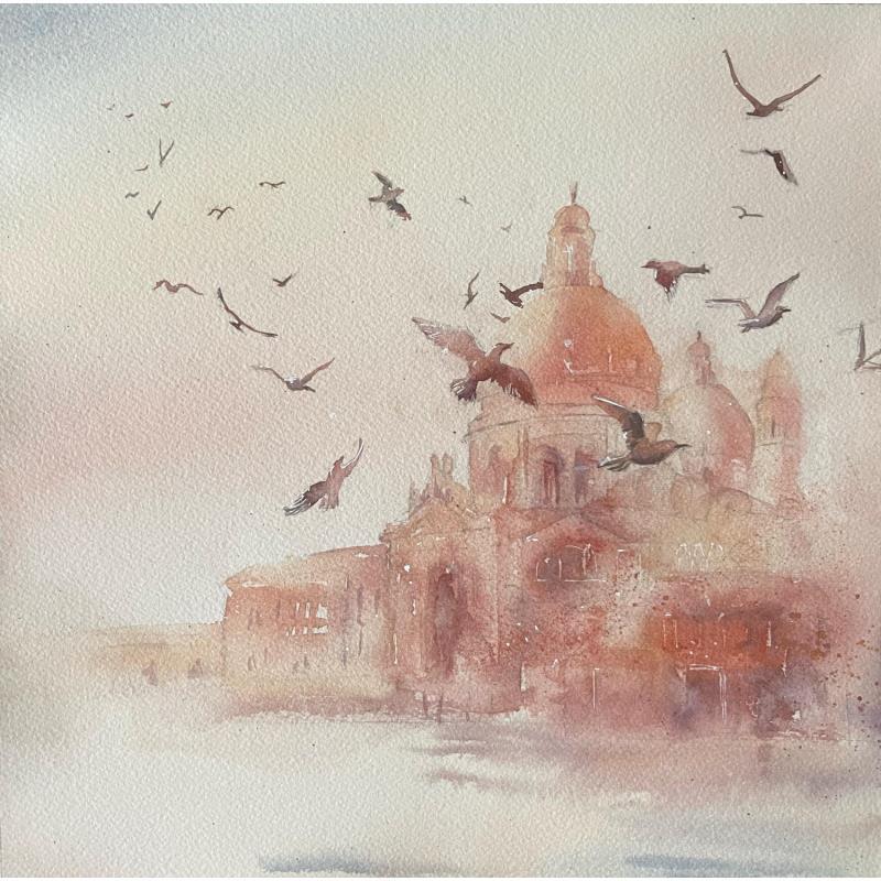 Painting Sunset Venice by Lida Khomykova | Painting Figurative Watercolor Landscapes