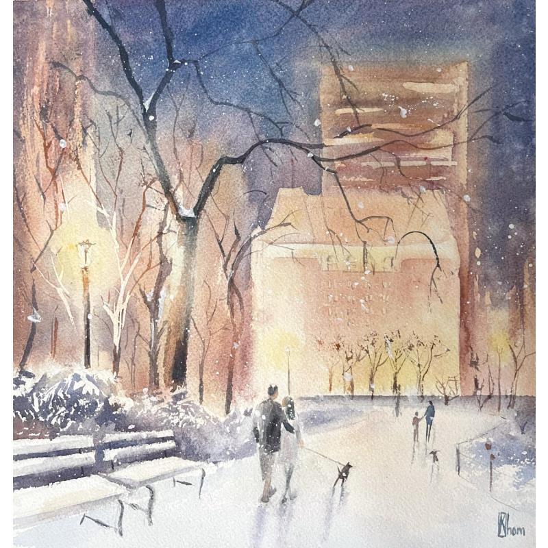 Painting new york central park by Lida Khomykova | Painting Figurative Urban Watercolor