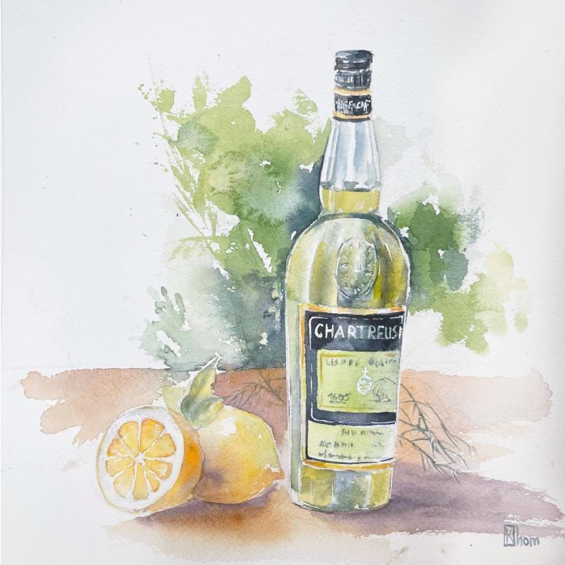 Peinture Chartreuse with Lemon par Lida Khomykova | Tableau Aquarelle