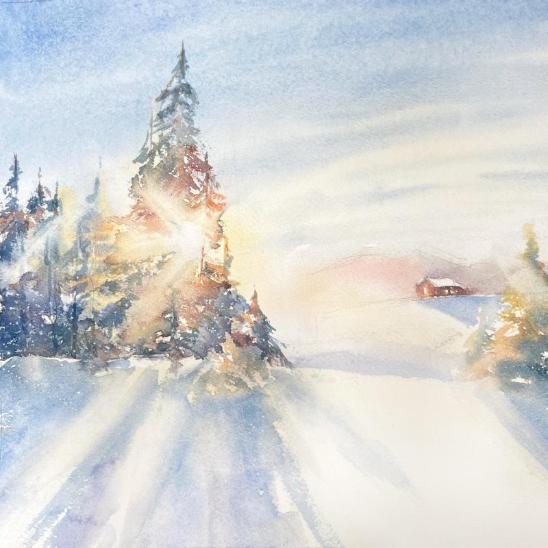 Painting Frost and Sun in the mountains by Lida Khomykova | Painting Watercolor