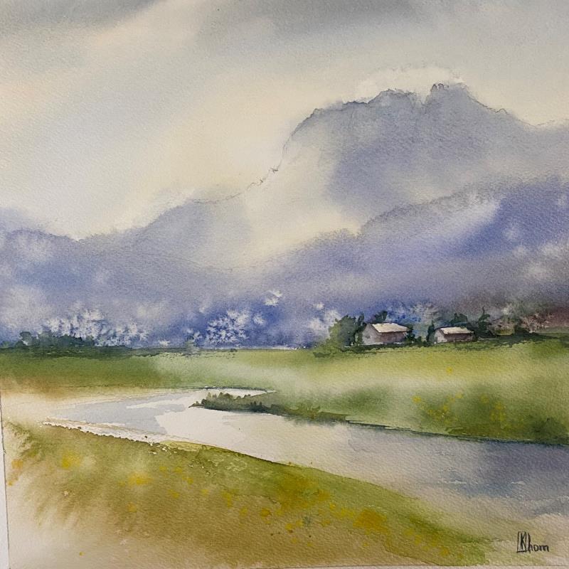 Painting Summer in the Alps  by Lida Khomykova | Painting Figurative Watercolor Landscapes