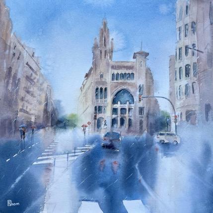 Painting Rainy day in Barcelona by Lida Khomykova | Painting Figurative Watercolor Urban