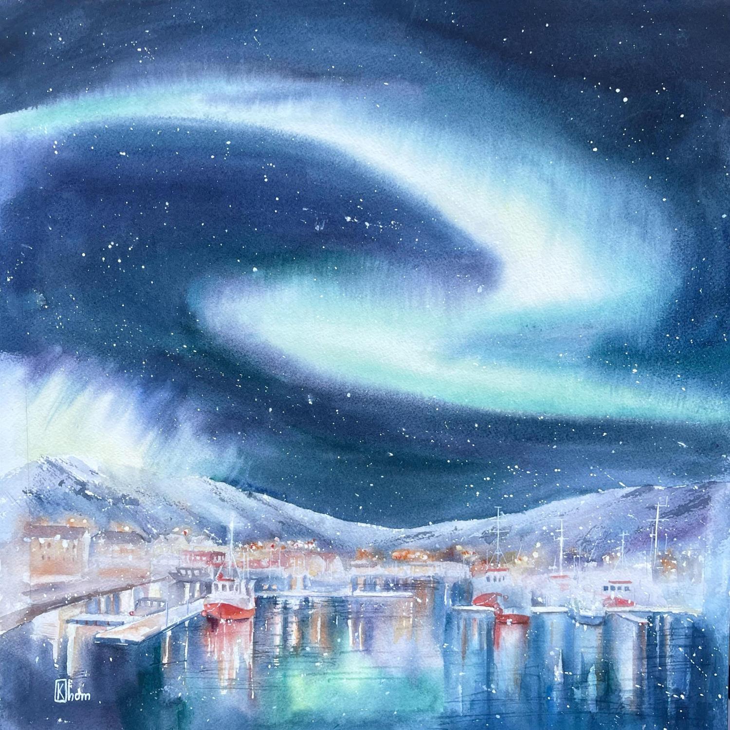 Blæse Afdæk kontoførende ▷ Painting Northern lights Norway by Lida Khomykova | Carré d'artistes